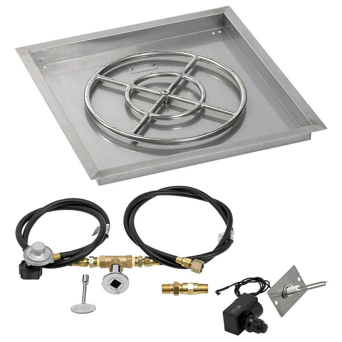 18x22 Square Stainless Steel Drop-In Pan with Match Light Kit Propane Fire Pit Ring P26280