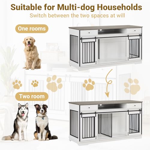 75'' Double Dog Crate Furniture with Double Door Grey P8357