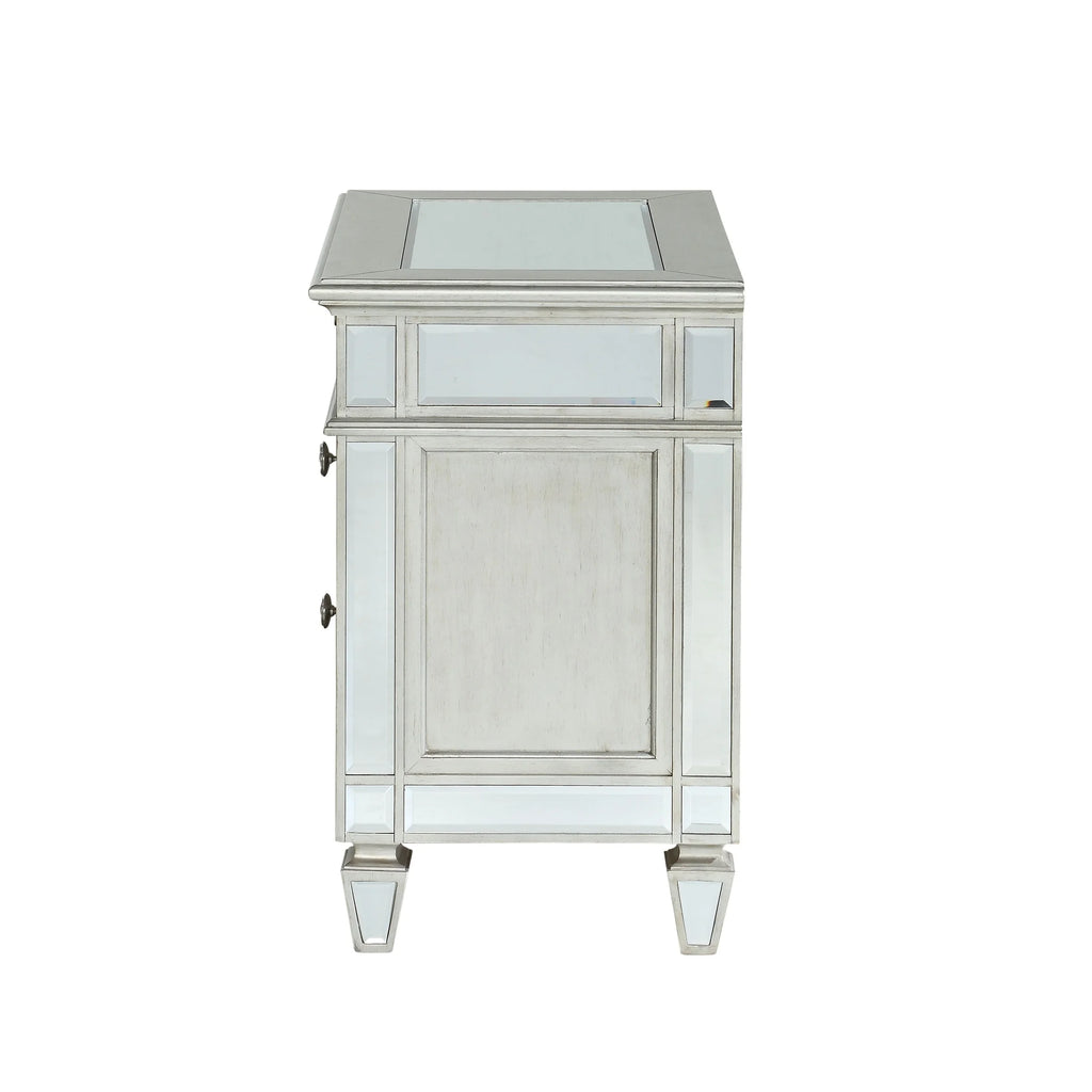 Mirrored Wood 2 Drawer Nightstand Y329