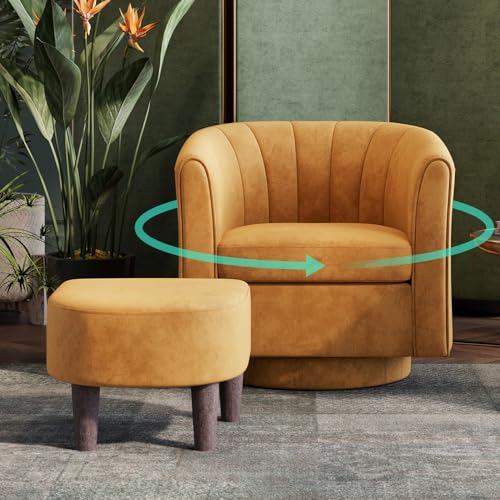 Yellow Velvet Swivel Accent Chair with Ottoman L31997