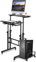 Black Mobile Standing Desk with Lockable Wheels and Bottom Storage Shelf Q795322