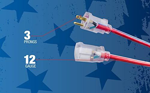 Red White and Blue 100-Feet 12/3 Extension Cord with Lighted End O9905
