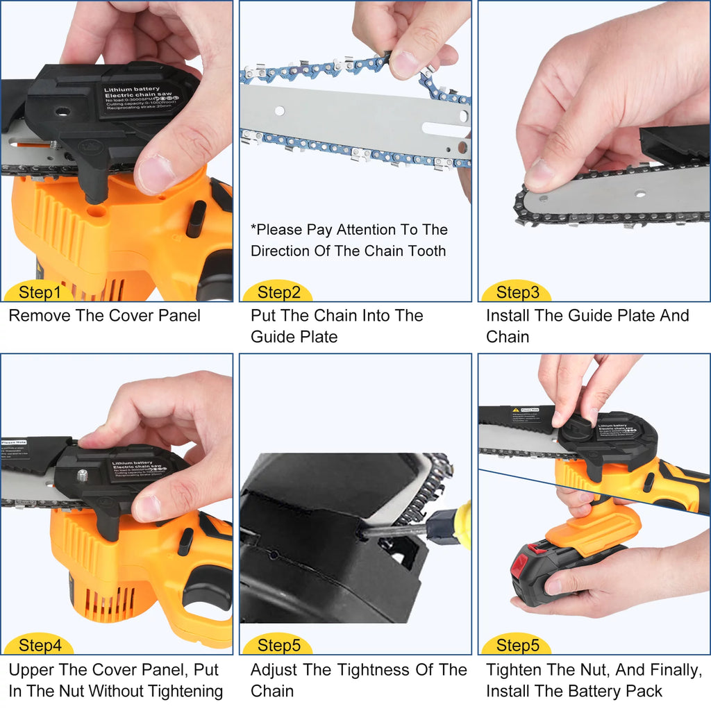 Battery Powered 6-inch Mini Chainsaw with 2 Batteries 2 Chains P48906