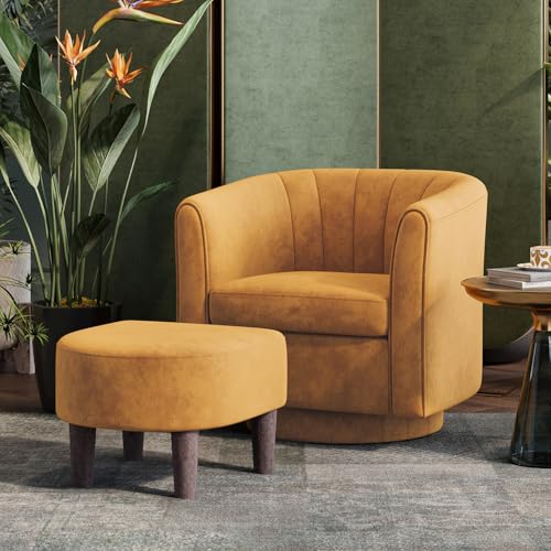 Yellow Velvet Swivel Accent Chair with Ottoman L31997