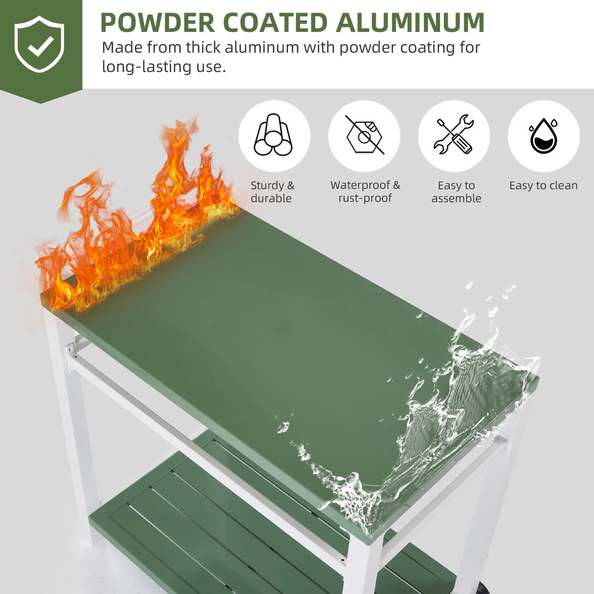 Outdoor Dining Cart Table Aluminum Grill Table with Wheels H46446