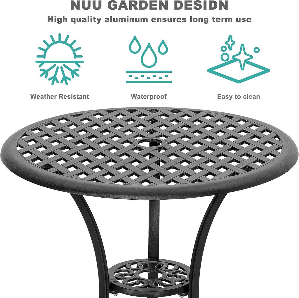 3 Piece Cast Aluminum Black Patio Bistro Table Set Y365589