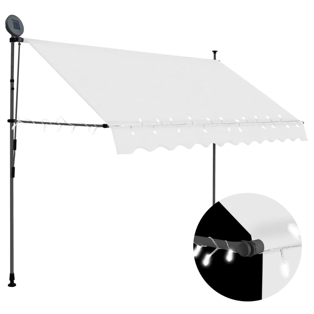 Manual Retractable Awning with LED Outdoor Door Canopy Sunshade Shelter Cream 118.1 Inch R471