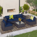 Blue Wicker Rattan Outdoor Sectionals Patio Conversation Sets N23518
