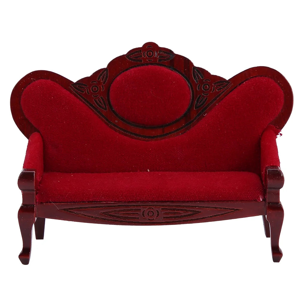 Red Wooden Dollhouse Sofa Chair Set S147