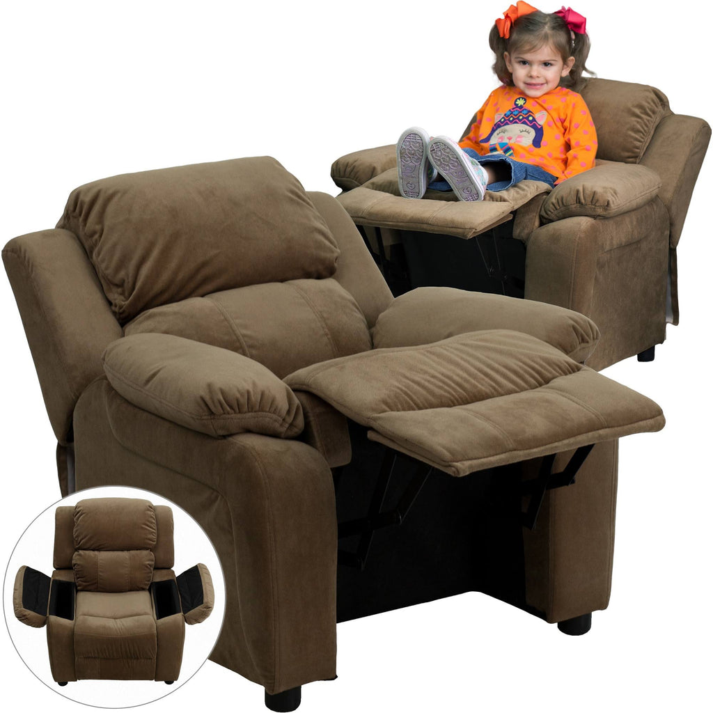 Brown Padded Kids Recliner with Flip-Up Storage Arms M301