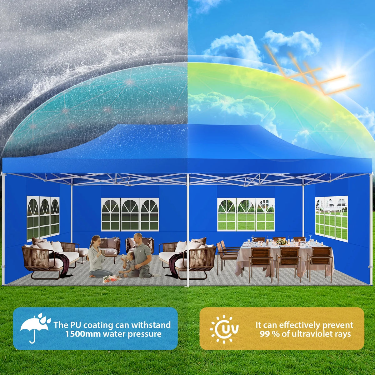 13x26 Heavy Duty Canopy Party Tent with Side Walls Blue O3762