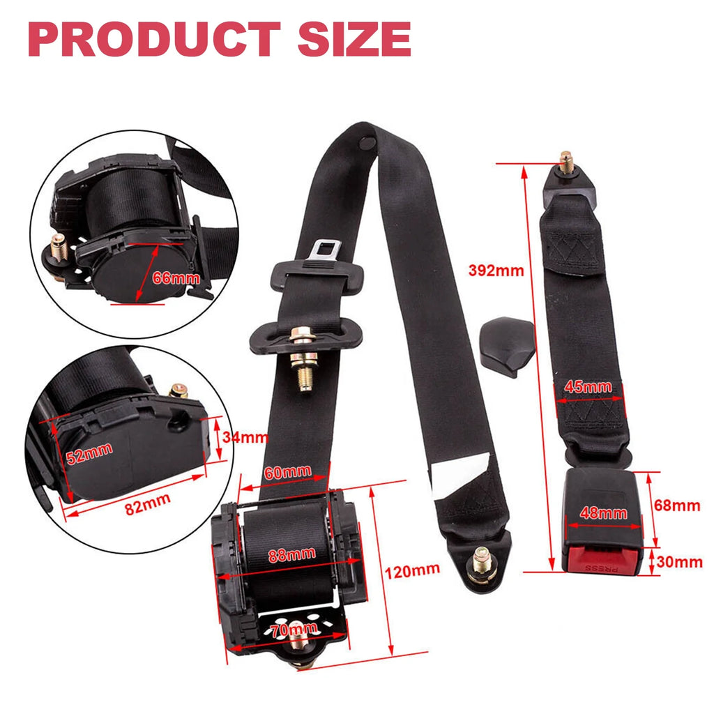 2 Pack Universal 3 Point Retractable Car Seat Belt, Black D387