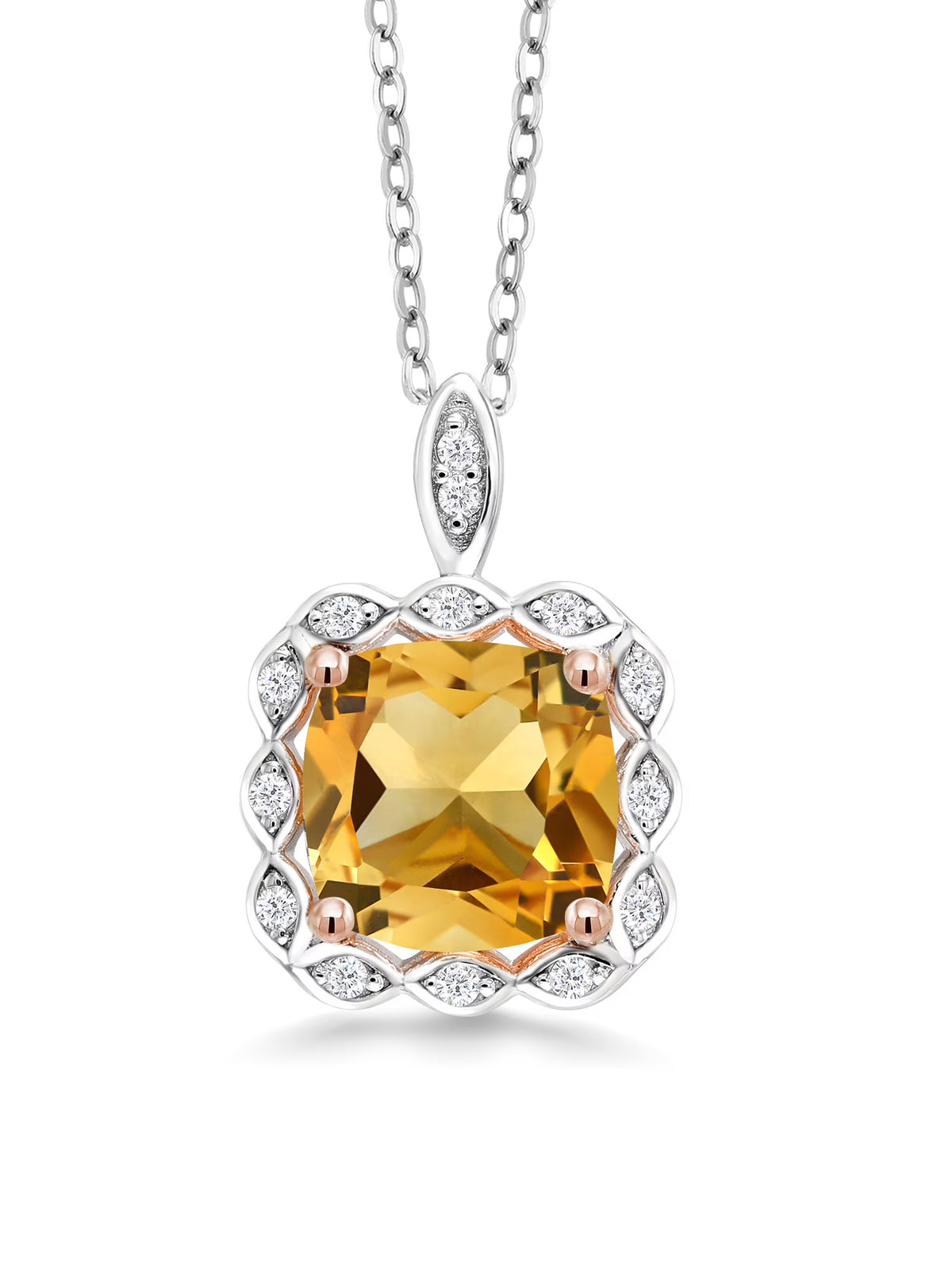 925 Sterling Silver Citrine Pendant Necklace with 18 inch Silver Chain X463416