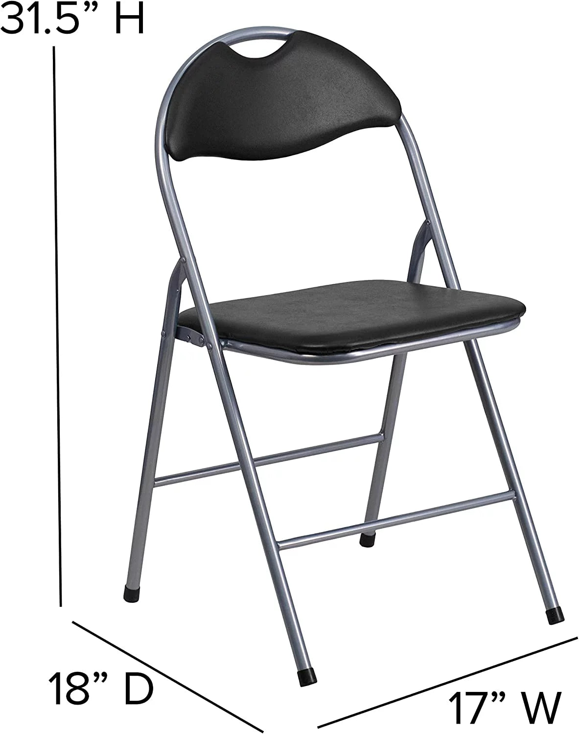 2 Pack Black Vinyl Metal Folding Chair with Carrying Handle L476406