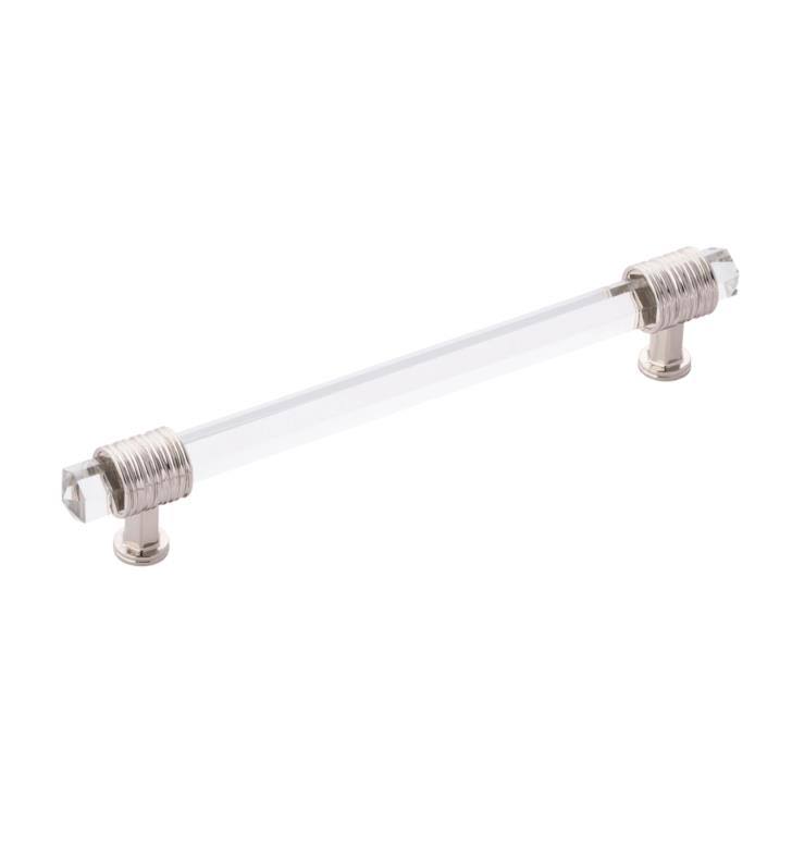Polished Nickel Cabinet Pull with Cerulean Glass H1615