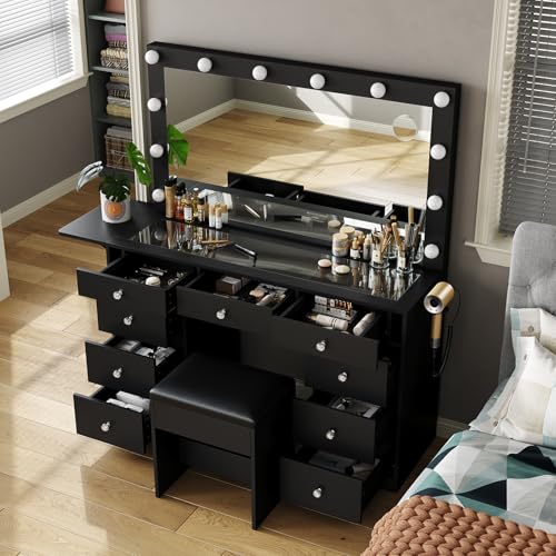 Vanity Desk with Mirror and 9 Drawers T33978
