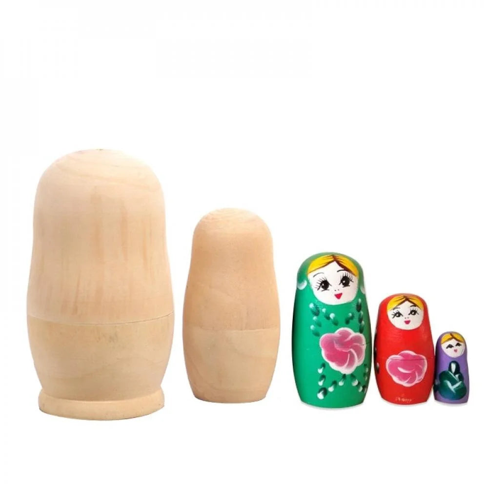 5pcs Unpainted Wooden Matryoshka Doll DIY Toy Z379375