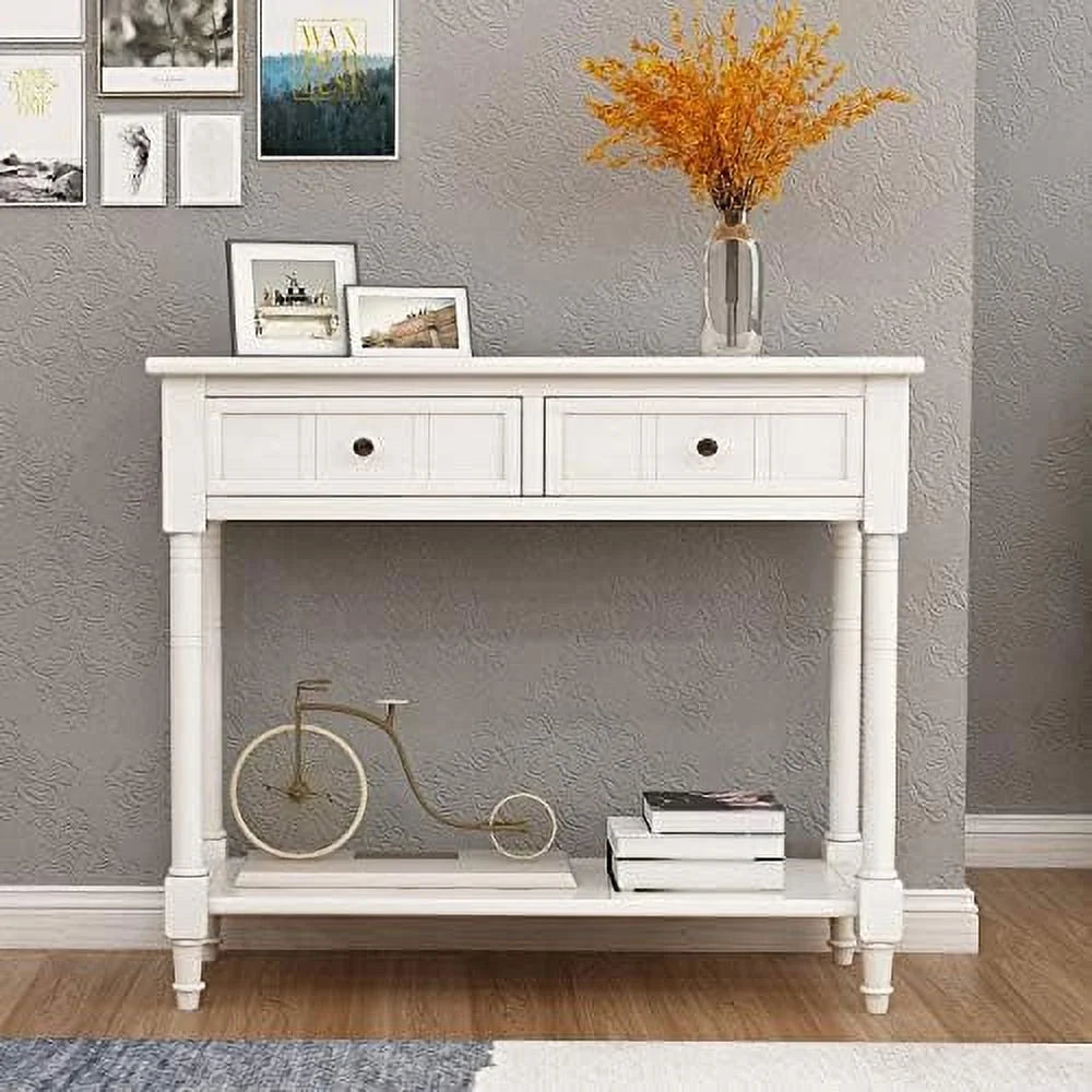 Ivory White Sofa Console Table with 2 Drawers B756