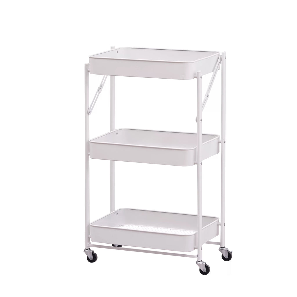 3 Tier Rolling Metal Utility Cart with Wheels, White M8131