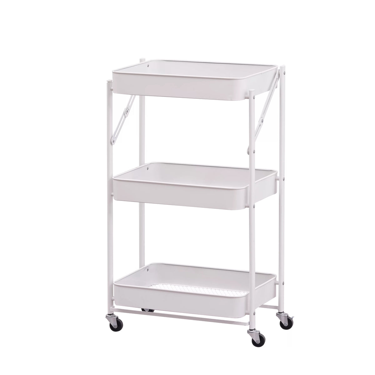 3 Tier Rolling Metal Utility Cart with Wheels, White M8131