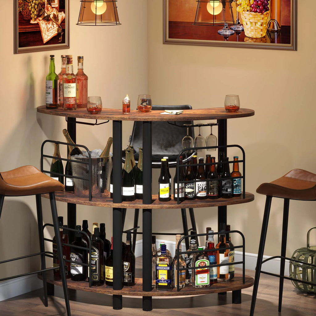 Rustic Brown 3 Tier Wine Bar Cabinet with Storage Shelves Z33553