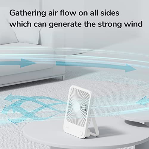 Desk Fan Battery Rechargeable, 4500mAh 180°Foldable Portable Personal Fan, 4 Speeds Adjustable White W48759
