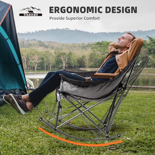 Oversized Padded Camping Chair with Cup Holder, Black & Gray I85485