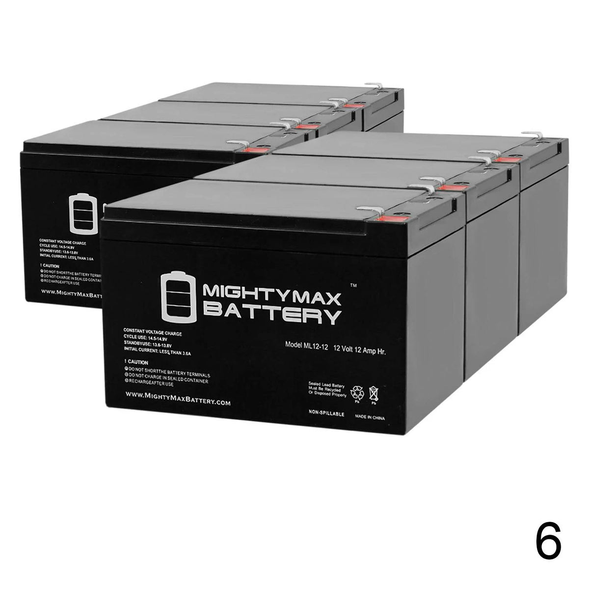 12V 12Ah F2 SLA Sealed Lead Acid Battery - 6 Pack J189228