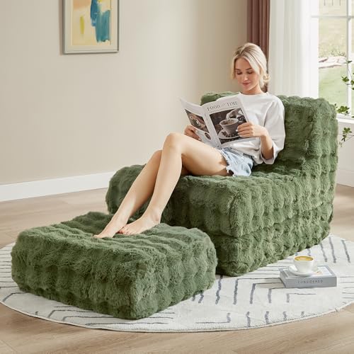 Faux Fur Bean Bag Chair with Ottoman O253