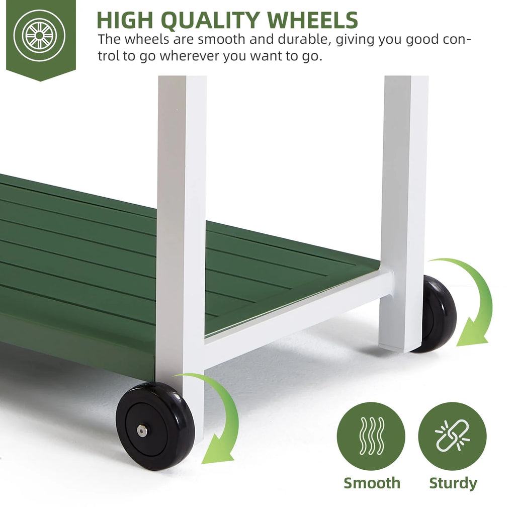 Outdoor Dining Cart Table Aluminum Grill Table with Wheels H46446