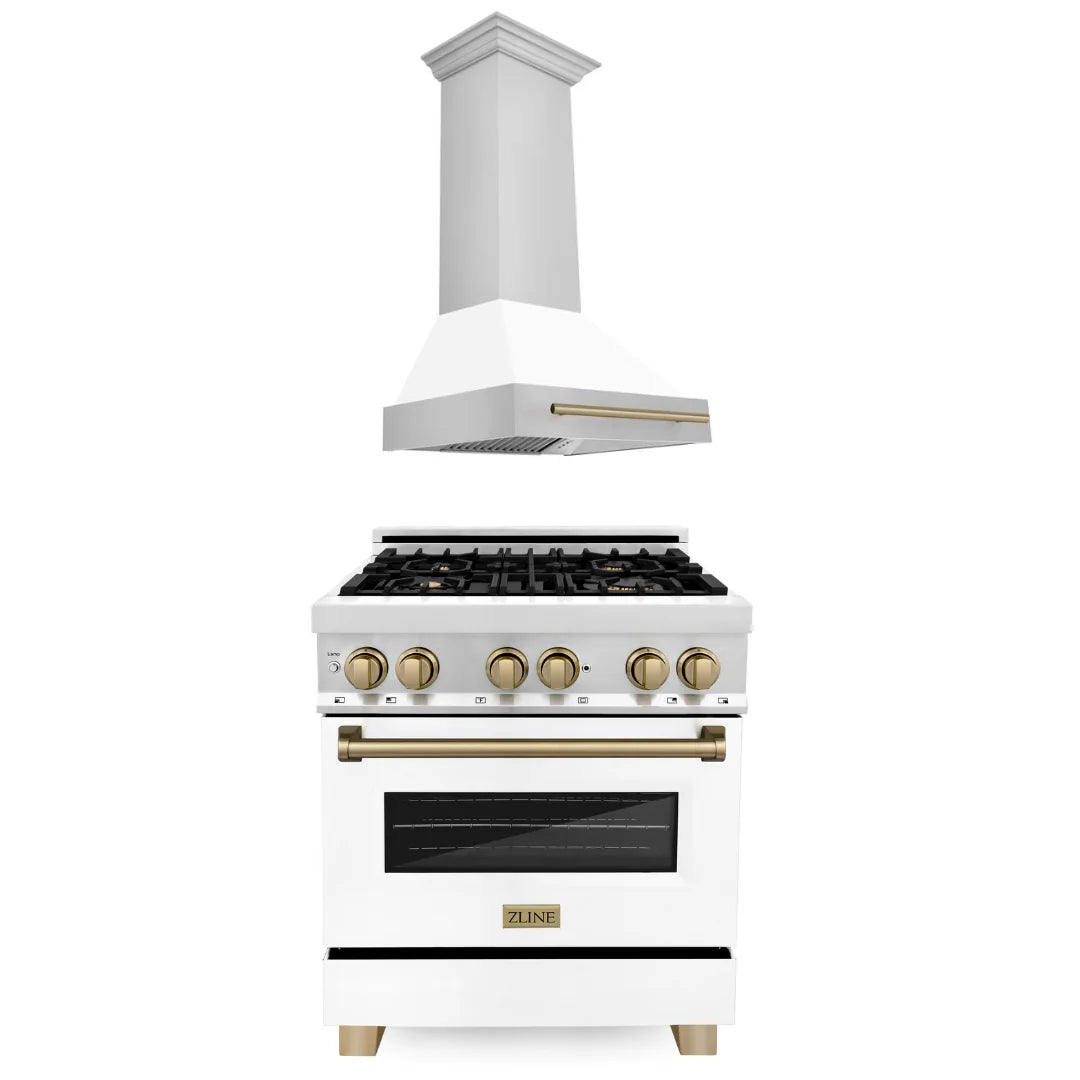 30 In. Dual Fuel Range and Range Hood with White Matte Door J24554