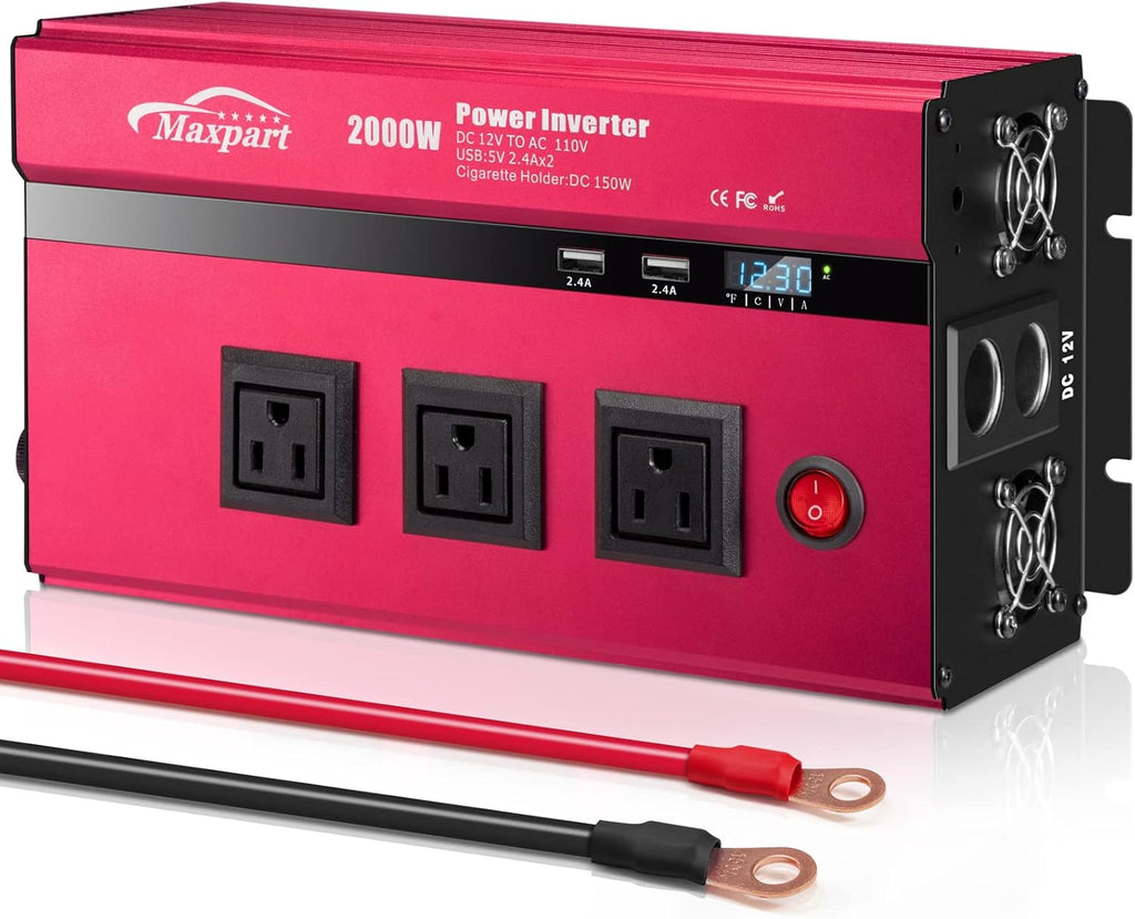 2000W Power Inverter 12v to 110v AC to DC Converter with 3 AC Outlets and USB Charging Port W6750