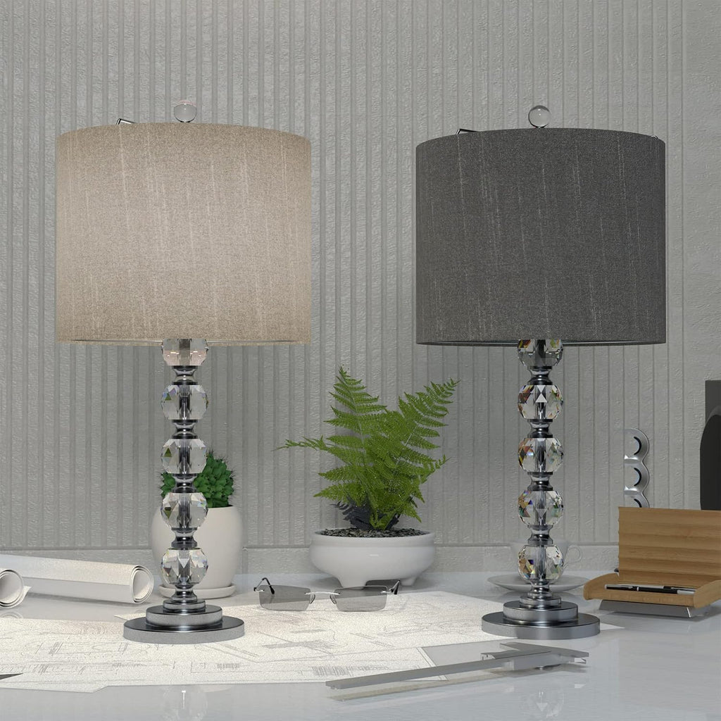 Crystal Linen Drum Shade Table Light Set of 2 A491