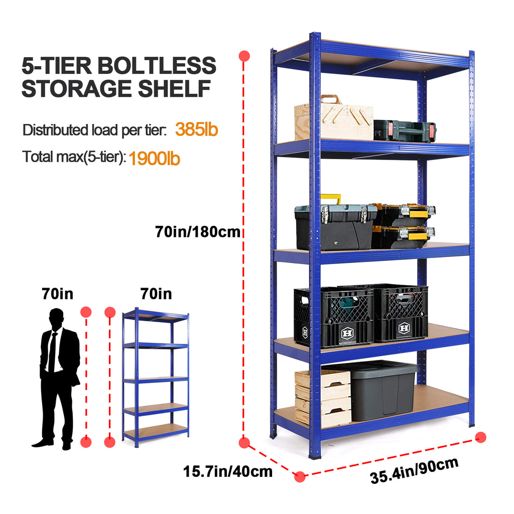 5 Tier Heavy Duty Metal Storage Shelving Unit, Blue S2896