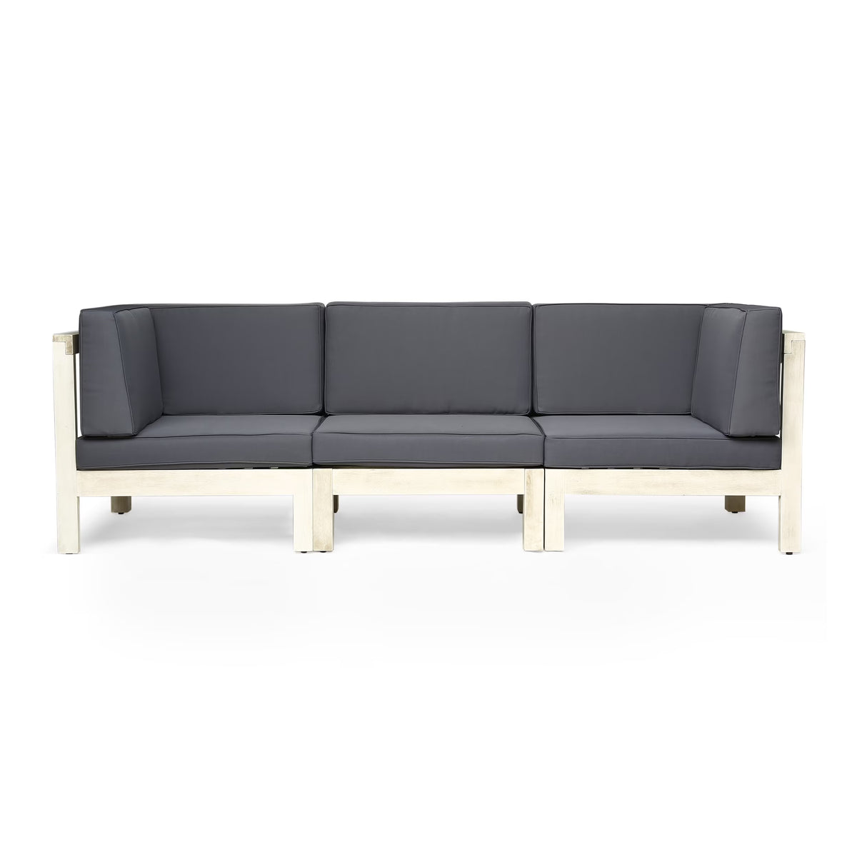 Weathered Gray and Dark Gray Acacia Wood Outdoor Modular Sofa with Cushions W301