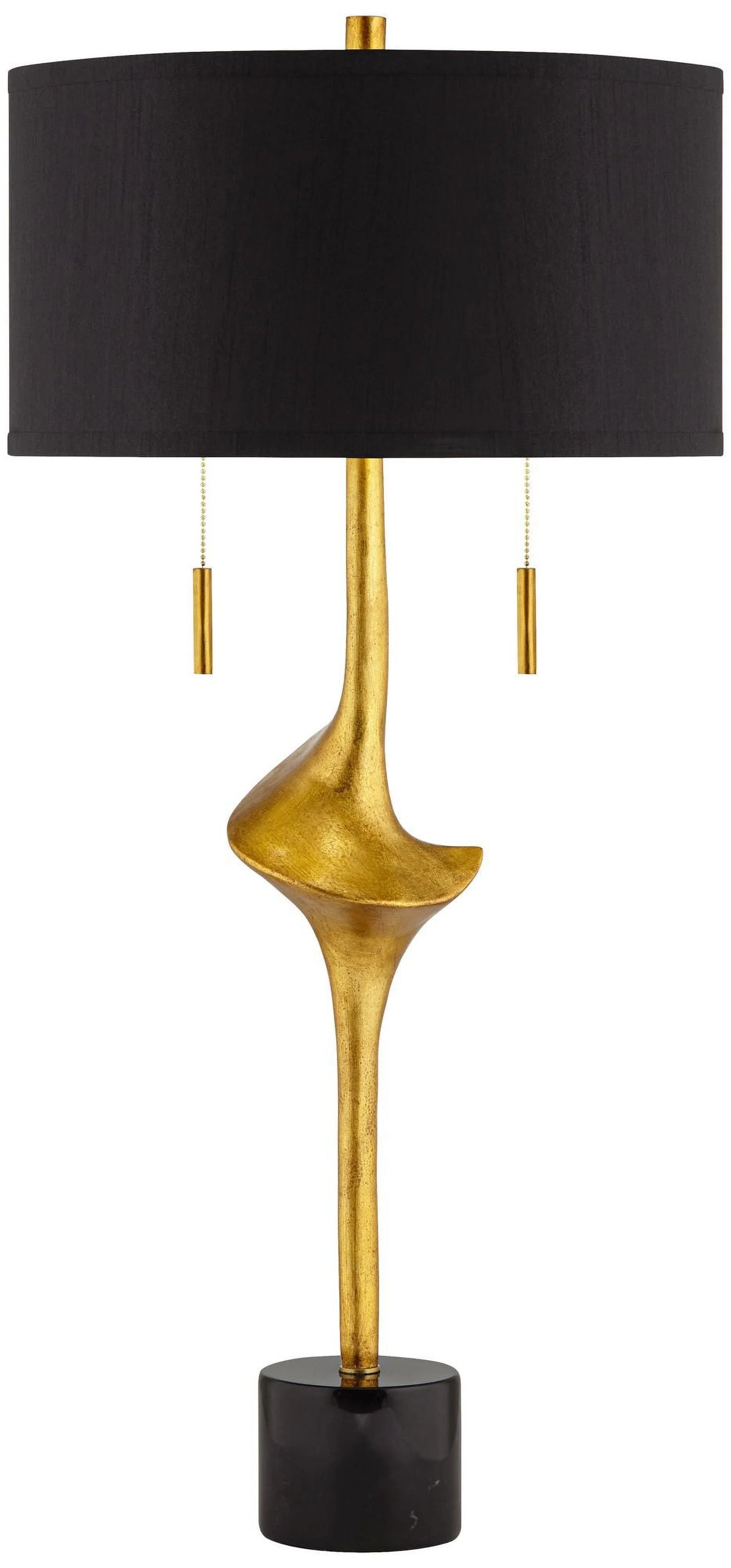Gold Leaf Table Lamp with Black Drum Shade B58518