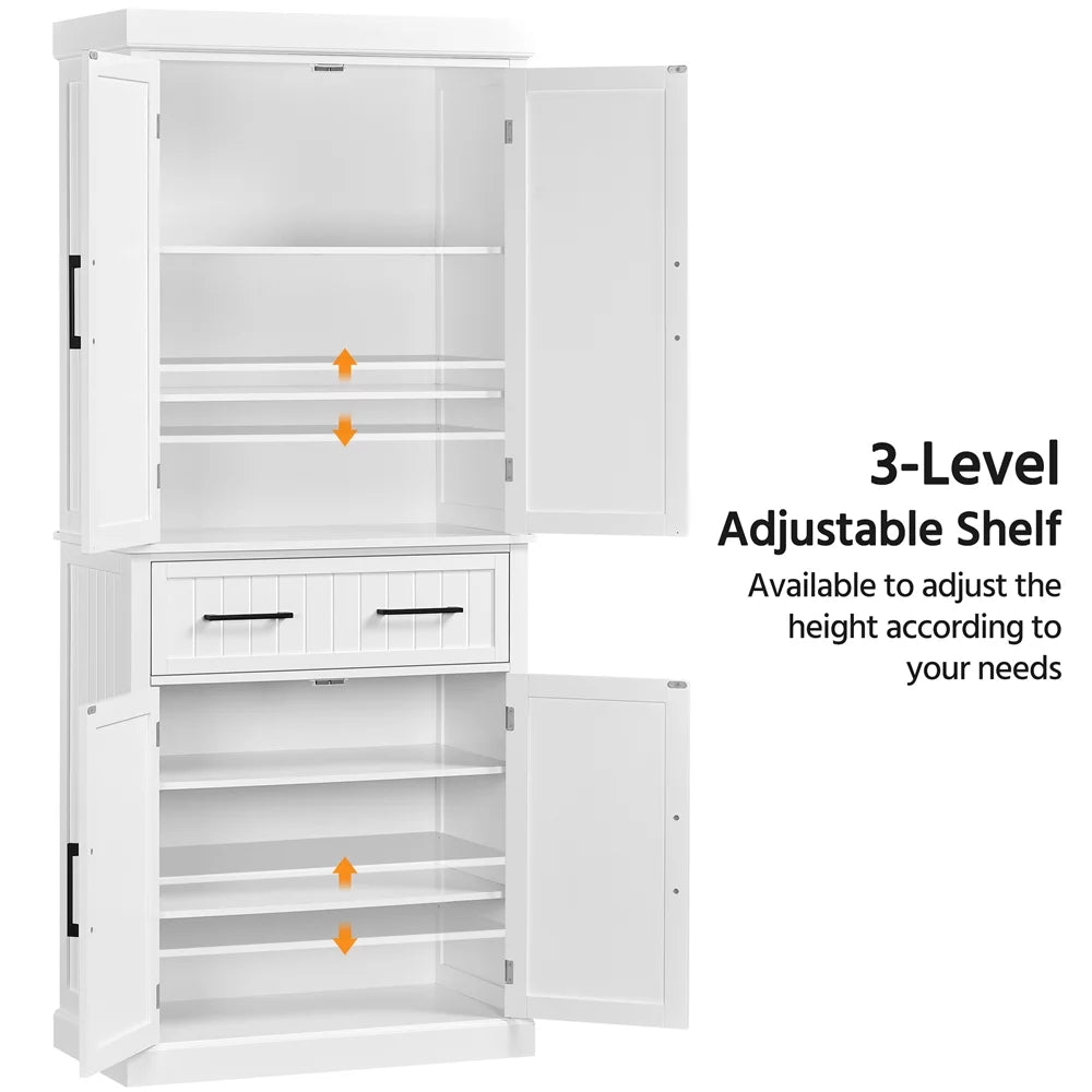 White Kitchen Pantry Cabinet with Doors and Adjustable Shelves X190629