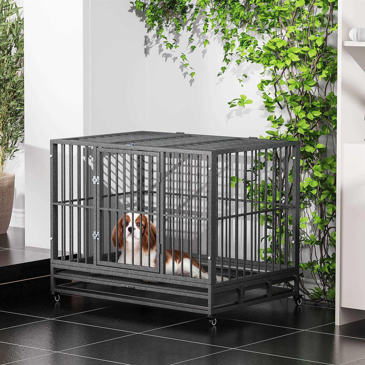 Heavy Duty Dog Crate Metal Cage Kennel with Lockable Wheels G559354