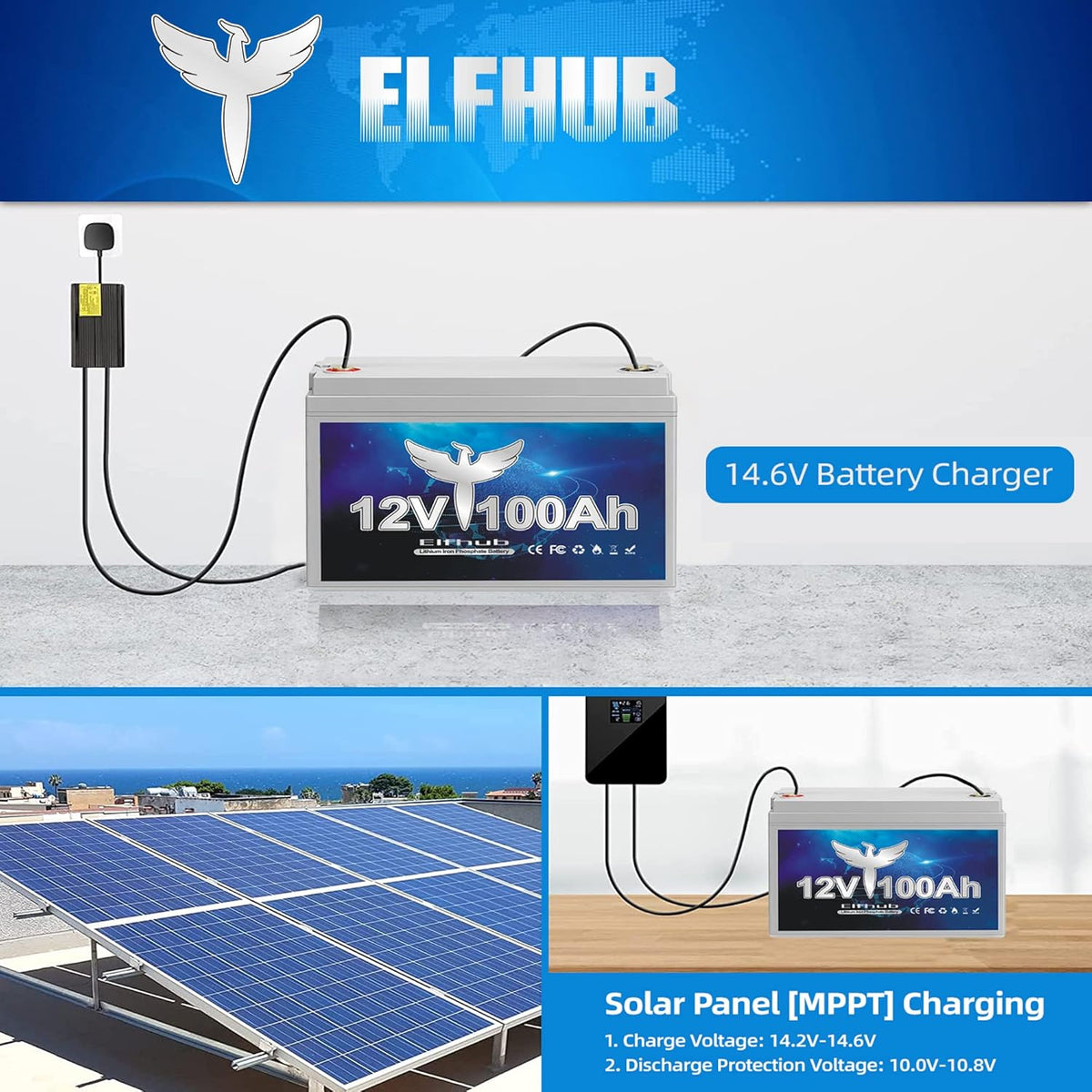 12V 100Ah Deep Cycle LiFePO4 Battery with Built-in BMS O902