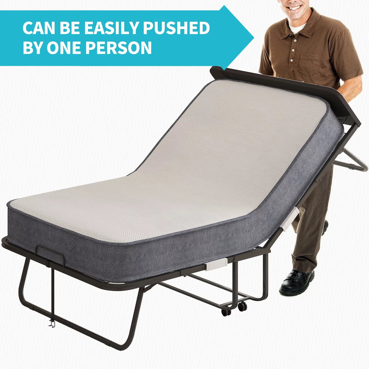 Folding Bed with Memory Foam Mattress and Headboard H11207