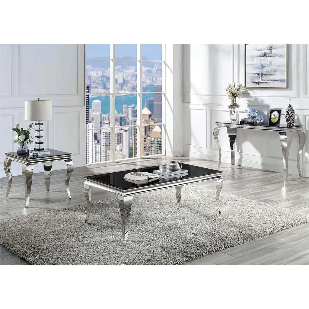 Black and Silver Glass Top End Table U5817