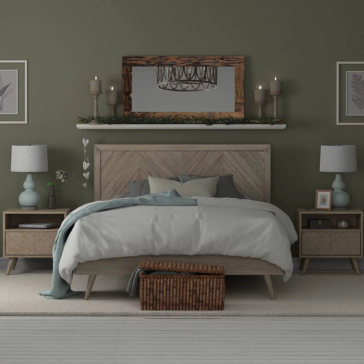 Queen Grey Wood Bed Frame with Adjustable Headboard R491212