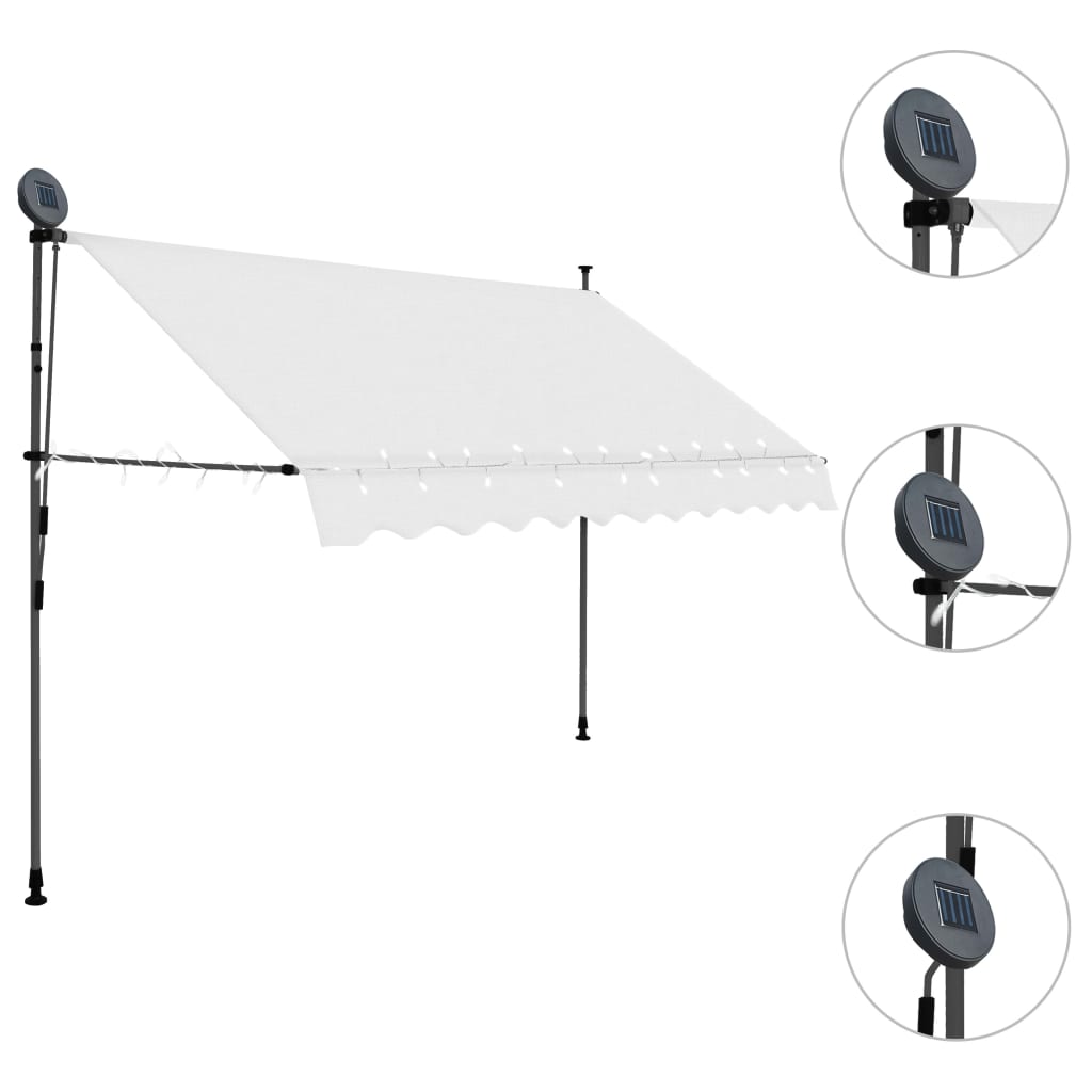 Manual Retractable Awning with LED Outdoor Door Canopy Sunshade Shelter Cream 118.1 Inch R471