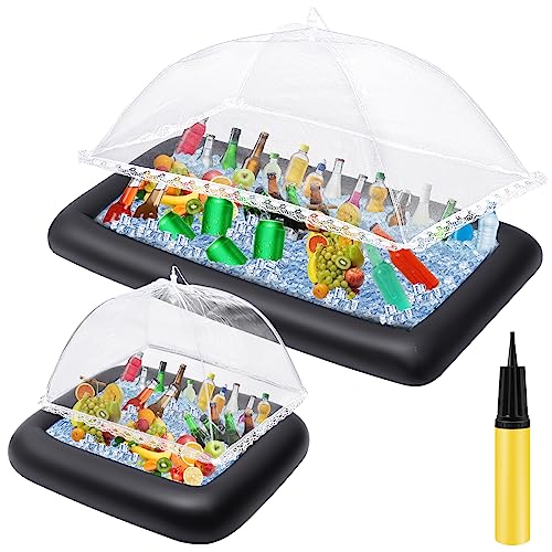 4 Pcs Inflatable Ice Tray Buffet Set with Umbrella and Cooler Black M712