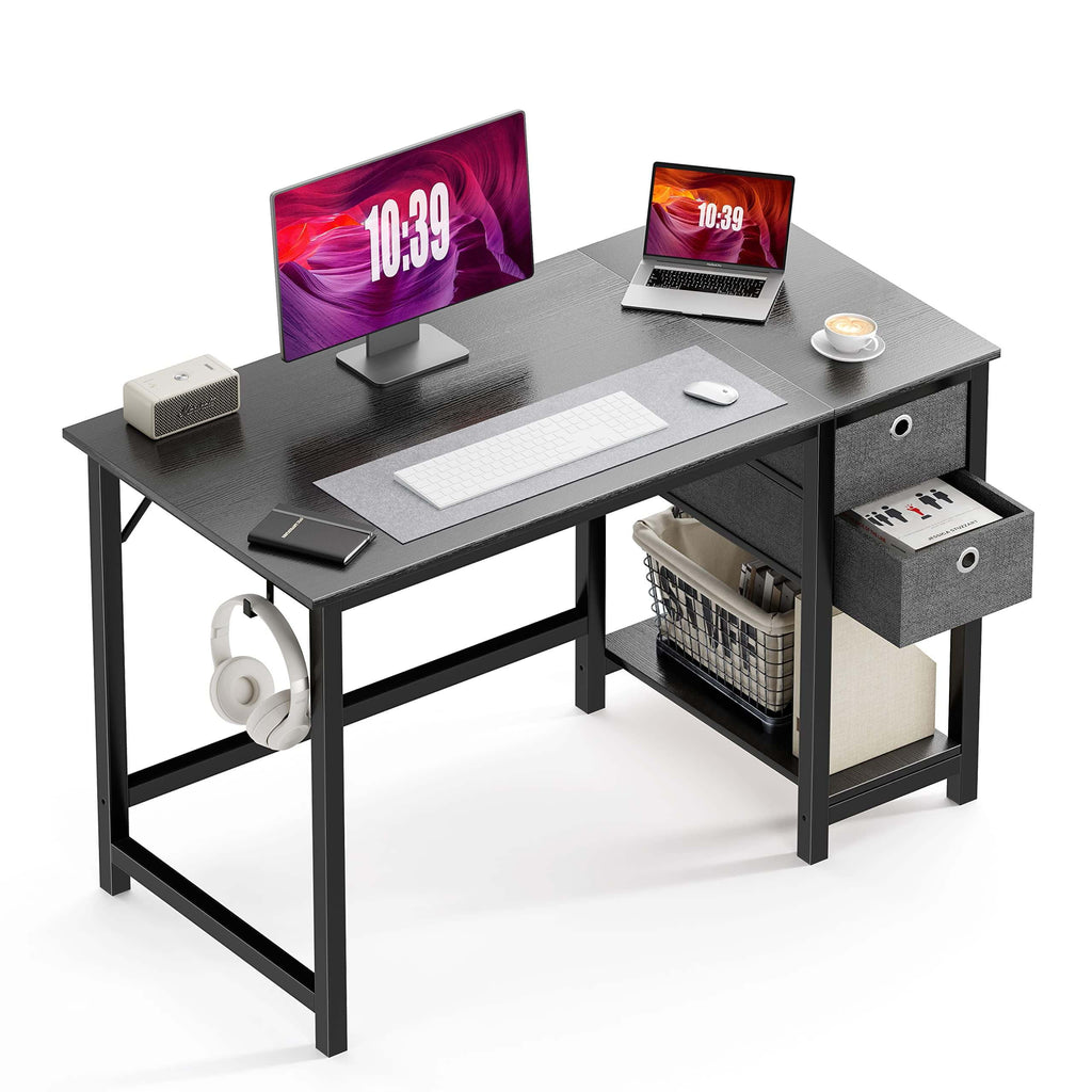 Black Wood 40In Writing Desk with 2-Tier Drawers T923018