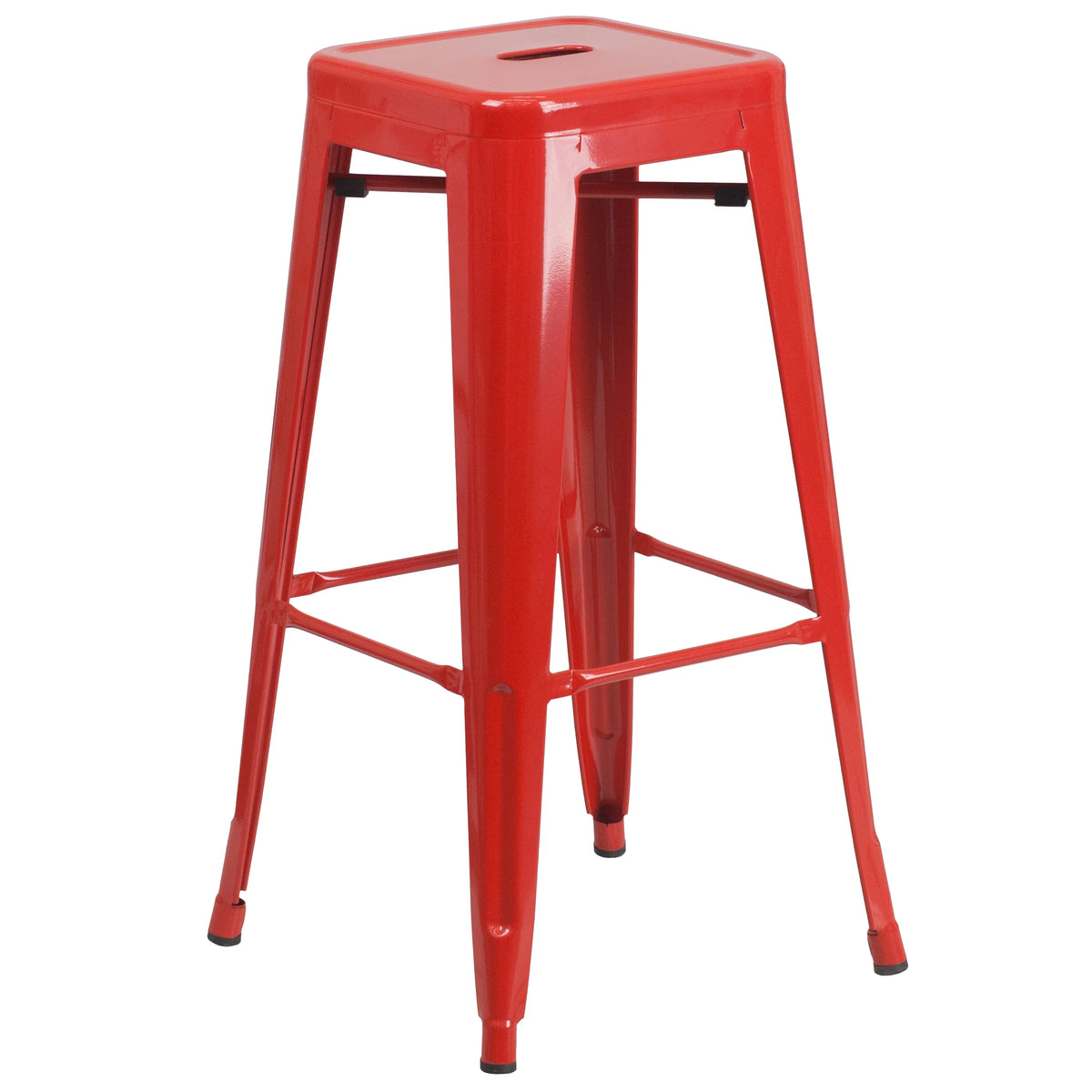 Commercial Grade Round Red Metal Indoor-Outdoor Bar Table Set with 2 Backless Stools W639530
