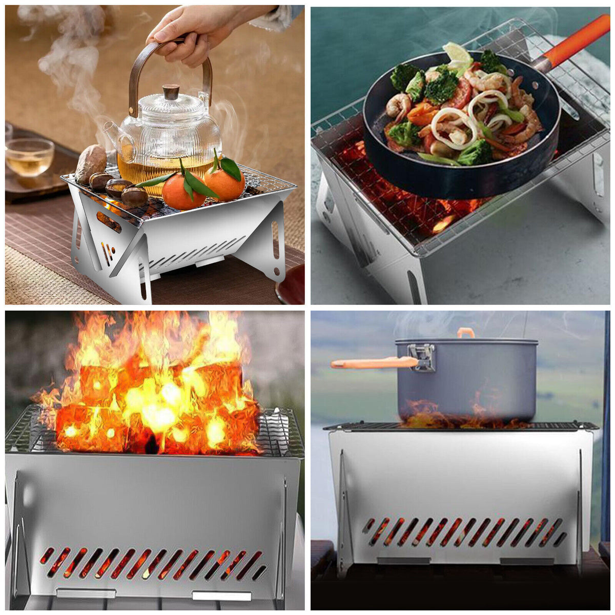 Mini Portable Folding Table Barbecue Grill Charcoal Wood BBQ Stove E896