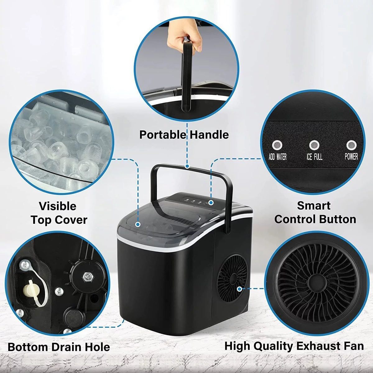 Portable Self-Clean Ice Machine with Scoop and Basket K7814