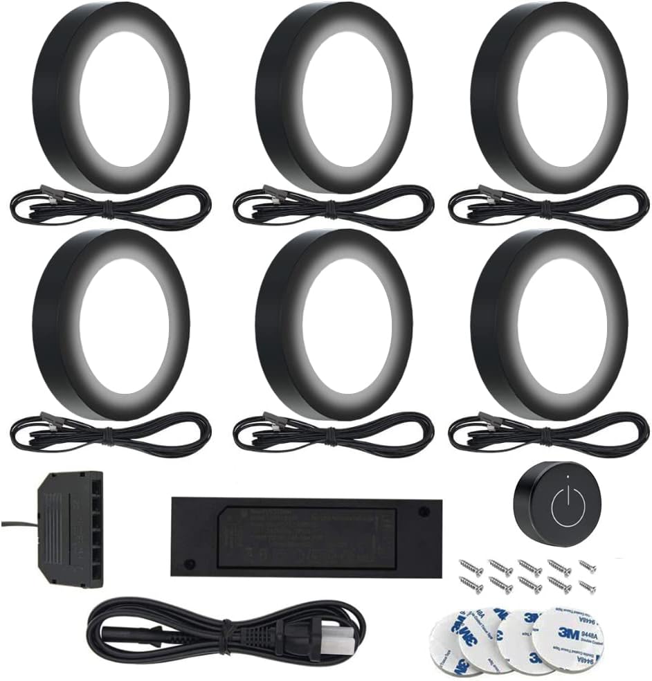6 Pack Black 12V 2W Puck Light with Wireless Dimmer Switch J903190