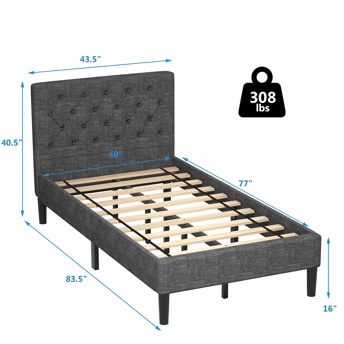 Twin Upholstered Bed Frame with Headboard Y523355